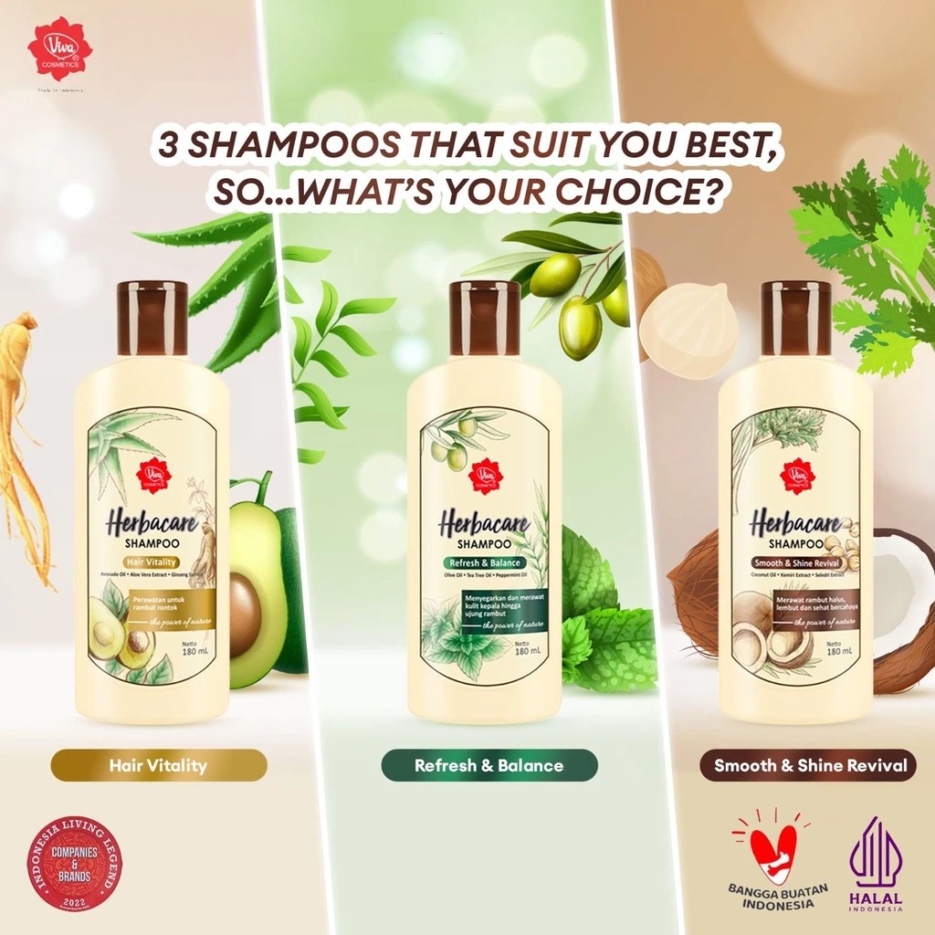 Viva Herbacare Shampoo 180ml - Refresh & Balance (Hijau)