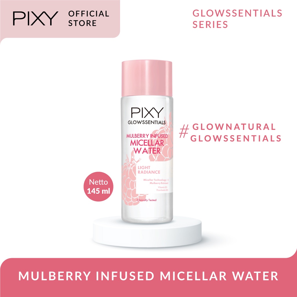 Pixy Glowssentials Mulberry Infused Micellar Water 145ml (Pink - Light Radiant) Pixy Glowssentials Mulberry Infused Micellar Water 145ml (Pink - Light Radiant)