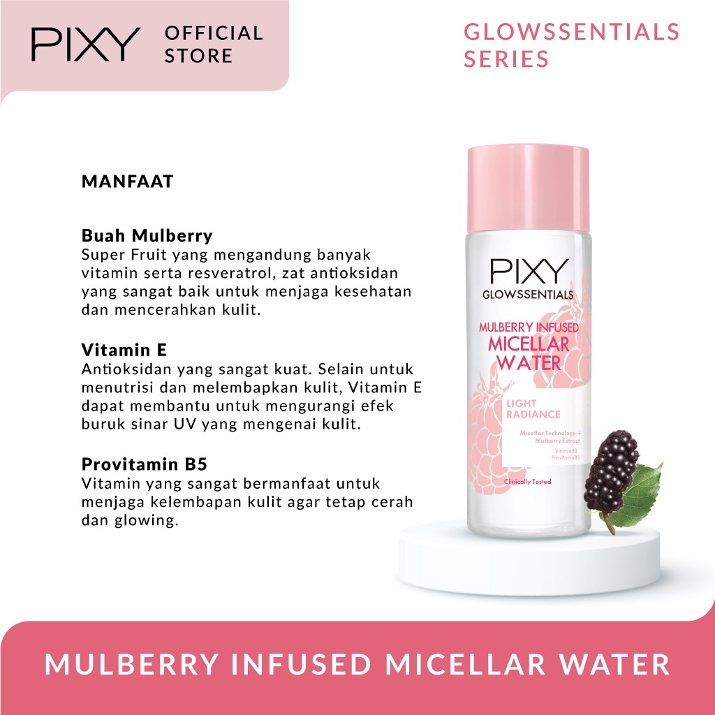 Pixy Glowssentials Mulberry Infused Micellar Water 145ml (Pink - Light Radiant)