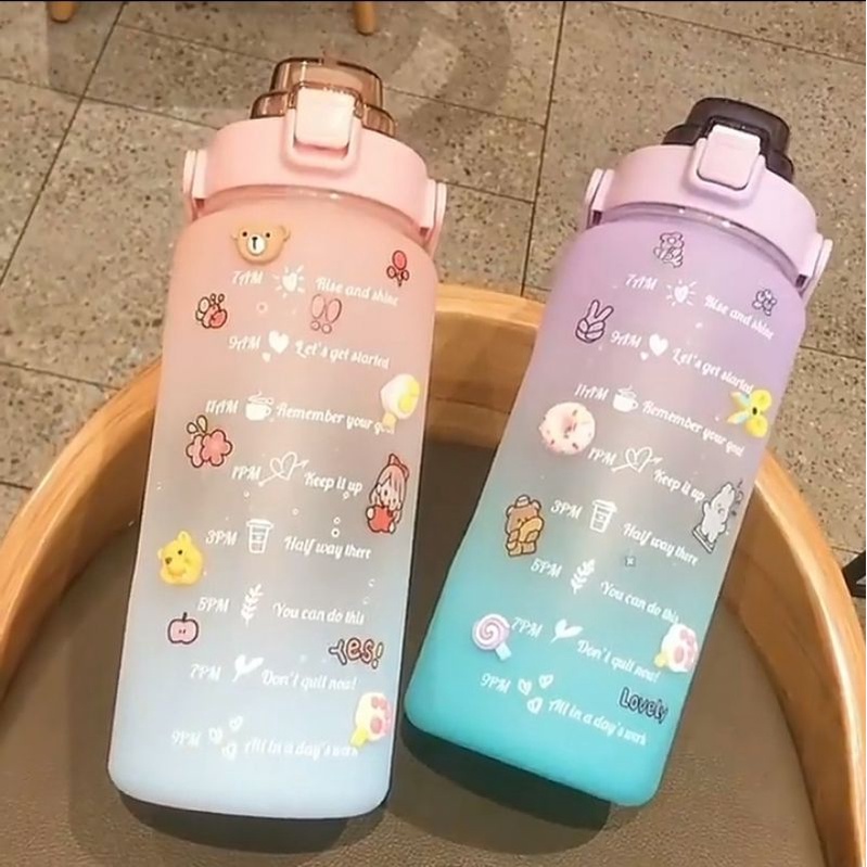 [FREE Sticker] Botol Minum Pelangi 2 Liter 2L (Botol Motivasi Warna Gradasi 2000mL)