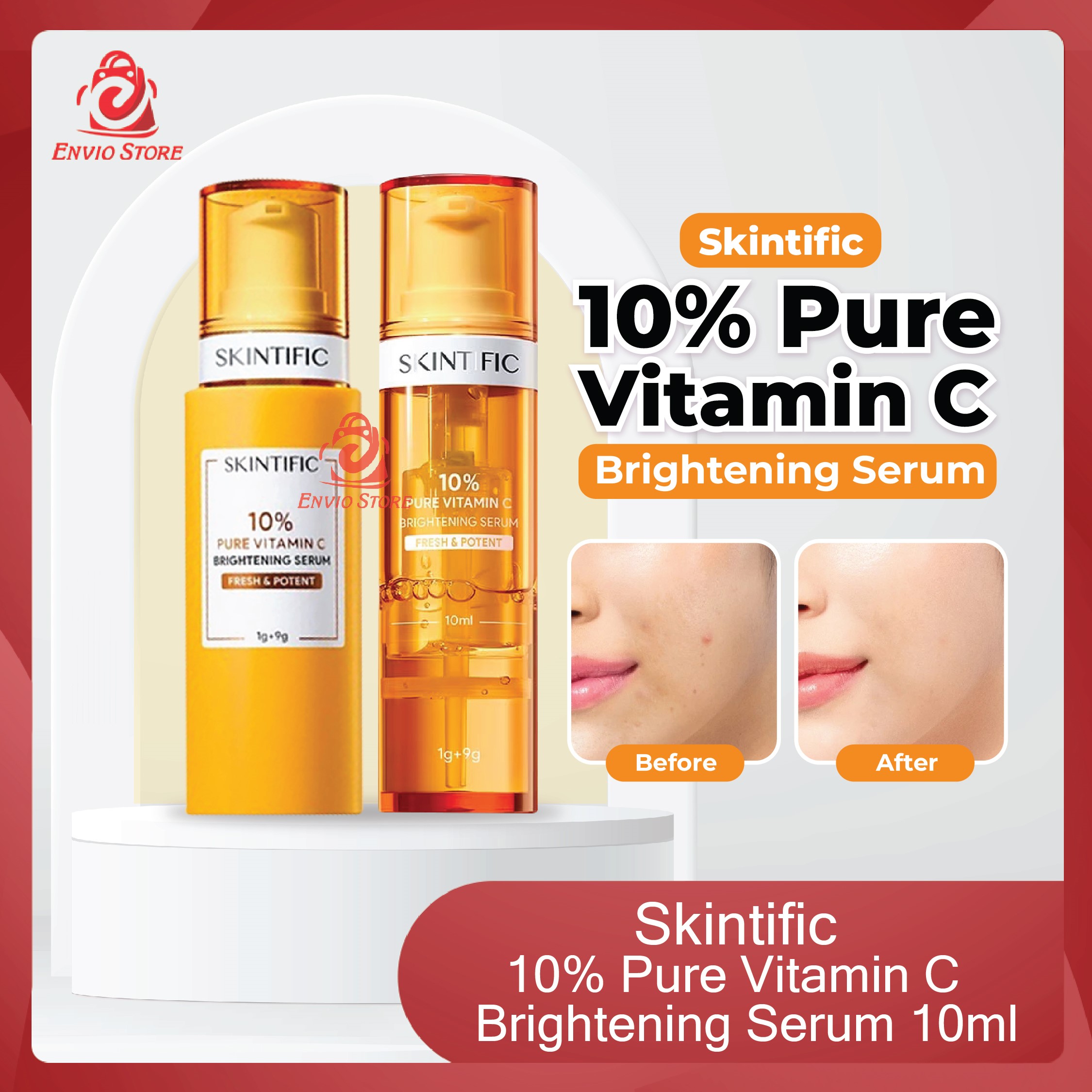Skintific 10% Pure Vitamin C Brightening Serum 10ml (1+1 Fresh & Potent)