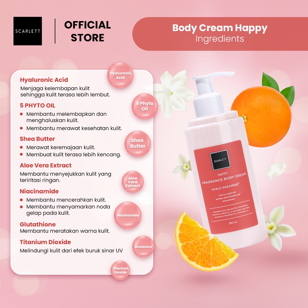 SCARLETT Happy Fragrance Body Cream Hyalu Sheamide 300ml