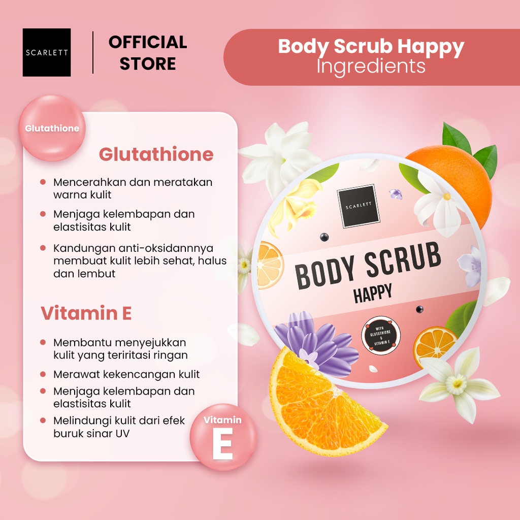 SCARLETT Happy Body Scrub With Glutatione & Vit E 250ml