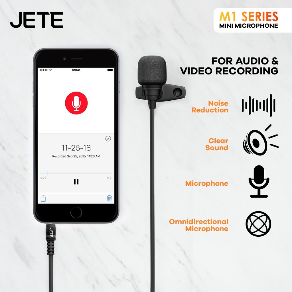JETE Clip On Mic Single M1 (Omnidirectional Microphone + Jack 3.5mm)