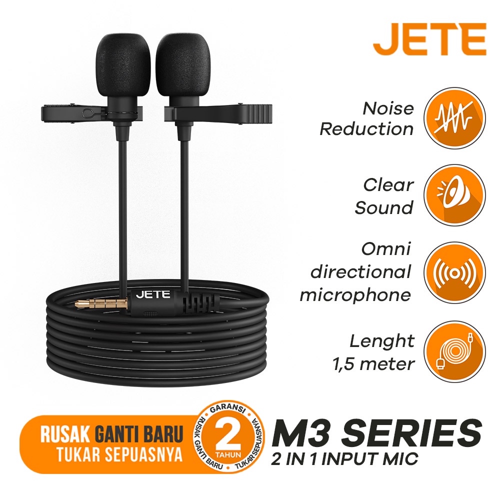 JETE Clip On Mic 2in1 M3 (Dual Microphone + Jack 3.5mm) JETE Clip On Mic 2in1 M3 (Dual Microphone + Jack 3.5mm)