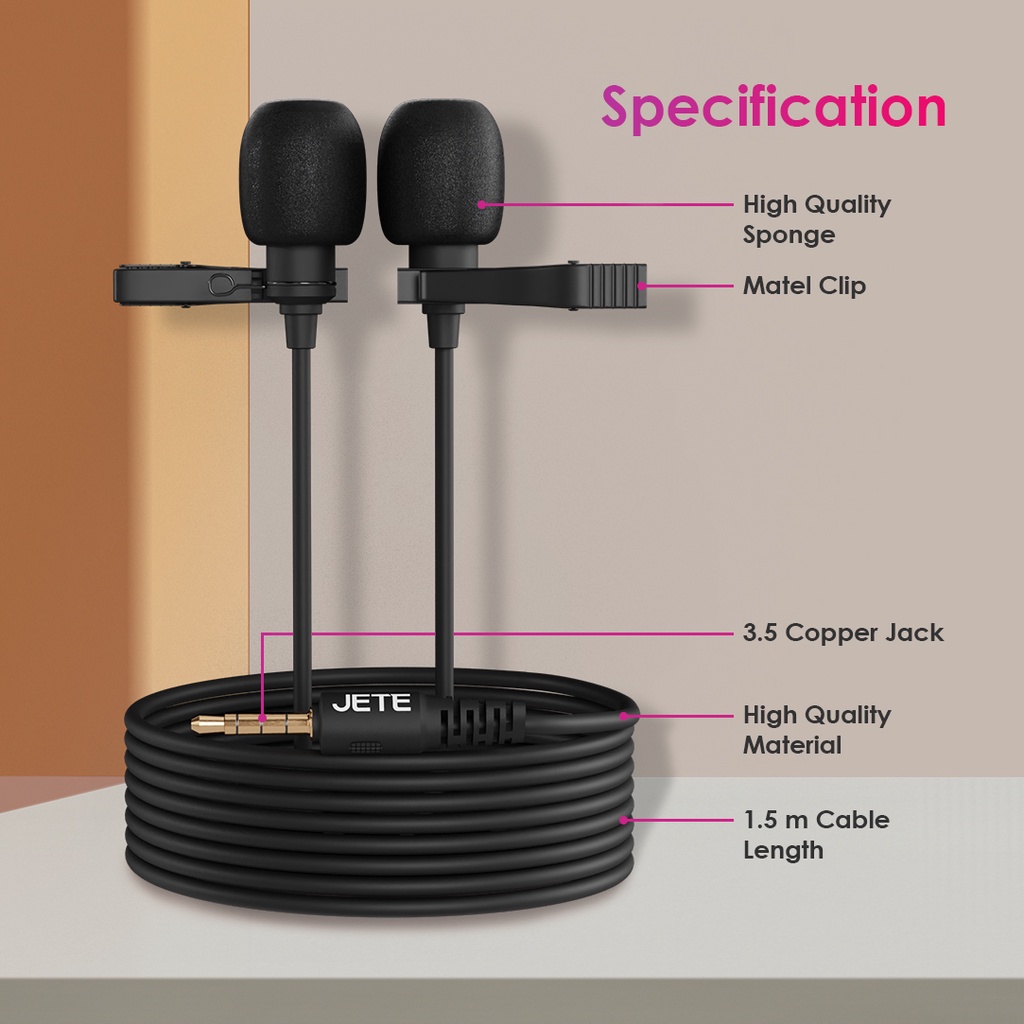 JETE Clip On Mic 2in1 M3 (Dual Microphone + Jack 3.5mm)