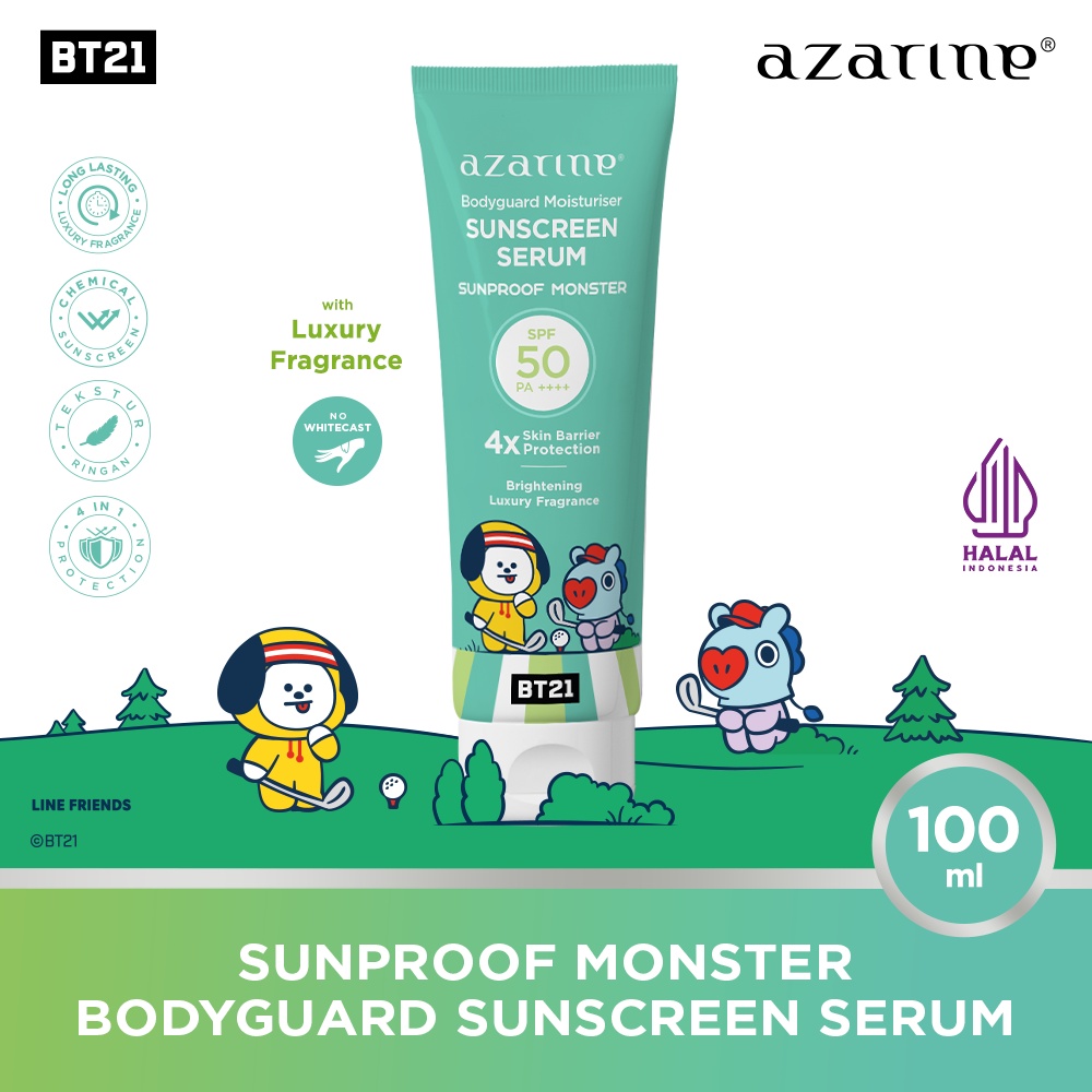Azarine x BT21 Body Guard Moisturizer Sunscreen Serum SPF50 PA++++ 100ml - Sunproof Monster (Tosca) *