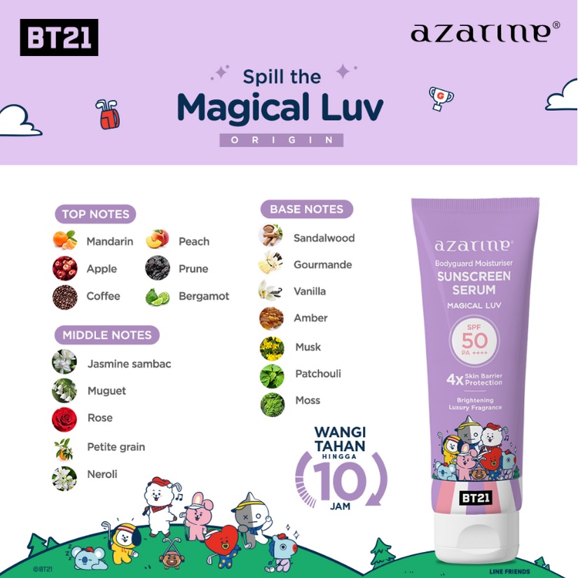 Azarine X Bt21 Body Guard Moisturizer Sunscreen Serum Spf50 Pa