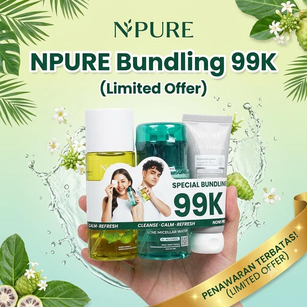 NPURE Paket Bundling Double Cleansing & Calming Set 3in1 (Cica Toner 80ml + Micellar Water Acne 100ml + Noni Cleanser 50ml )