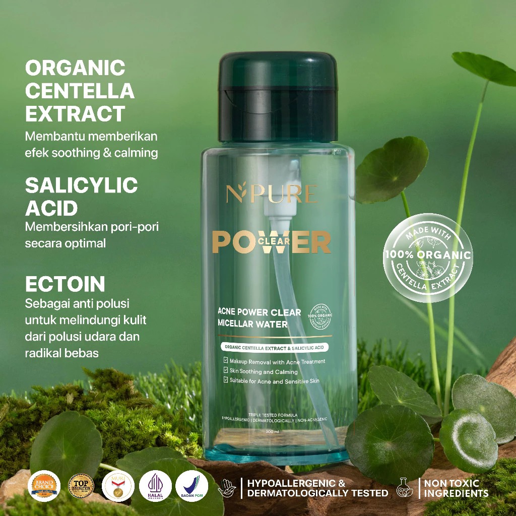 NPURE Paket Bundling Double Cleansing & Calming Set 3in1 (Cica Toner 80ml + Micellar Water Acne 100ml + Noni Cleanser 50ml )