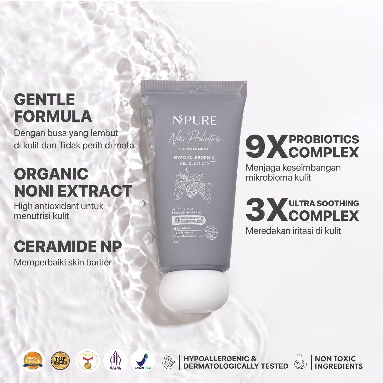 NPURE Paket Bundling Double Cleansing & Calming Set 3in1 (Cica Toner 80ml + Micellar Water Acne 100ml + Noni Cleanser 50ml )