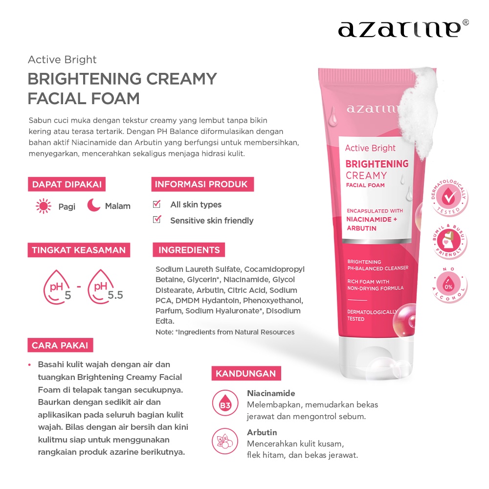 Azarine Active Bright Brightening Creamy Facial Foam 50gr