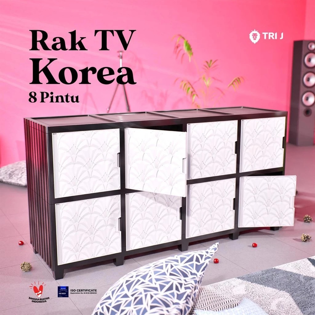 TRI J - Rak TV Korea 8 Pintu - PUTIH (Rak Susun Lemari TV Bahan Plastik)