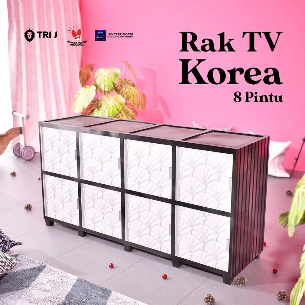 TRI J - Rak TV Korea 8 Pintu - PUTIH (Rak Susun Lemari TV Bahan Plastik)
