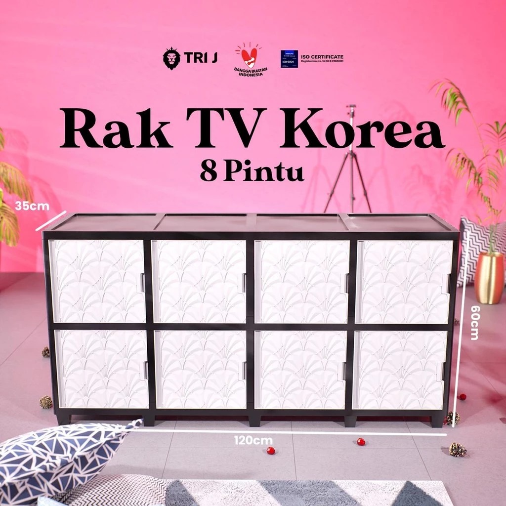 TRI J - Rak TV Korea 8 Pintu - PUTIH (Rak Susun Lemari TV Bahan Plastik)