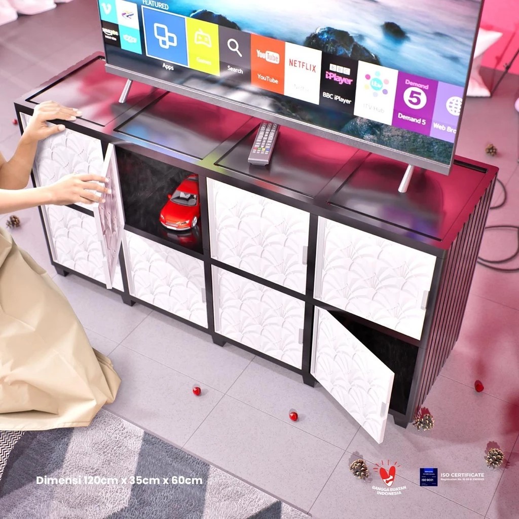 TRI J - Rak TV Korea 8 Pintu - PUTIH (Rak Susun Lemari TV Bahan Plastik)