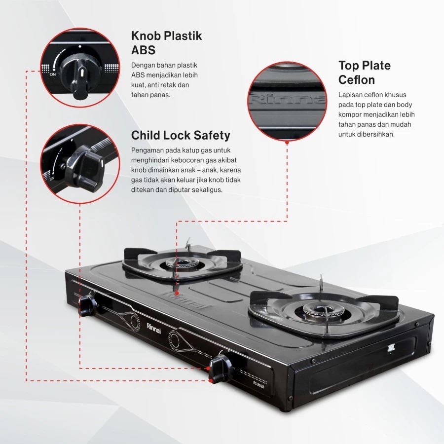 Rinnai Kompor Gas RI-202S - Kompor Gas 2 Tungku