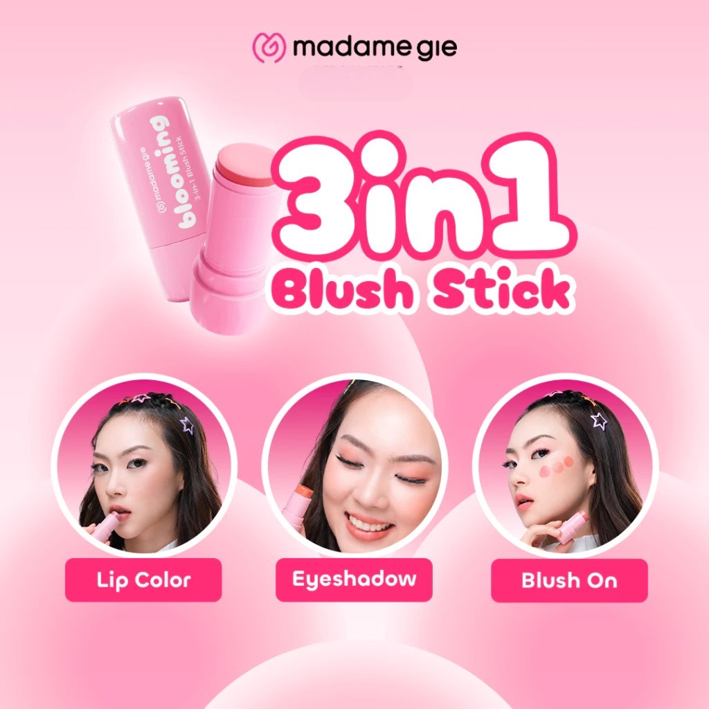 Madame Gie Blooming 3in1 Blush Stick 3.5gr - 01 Pink Peony