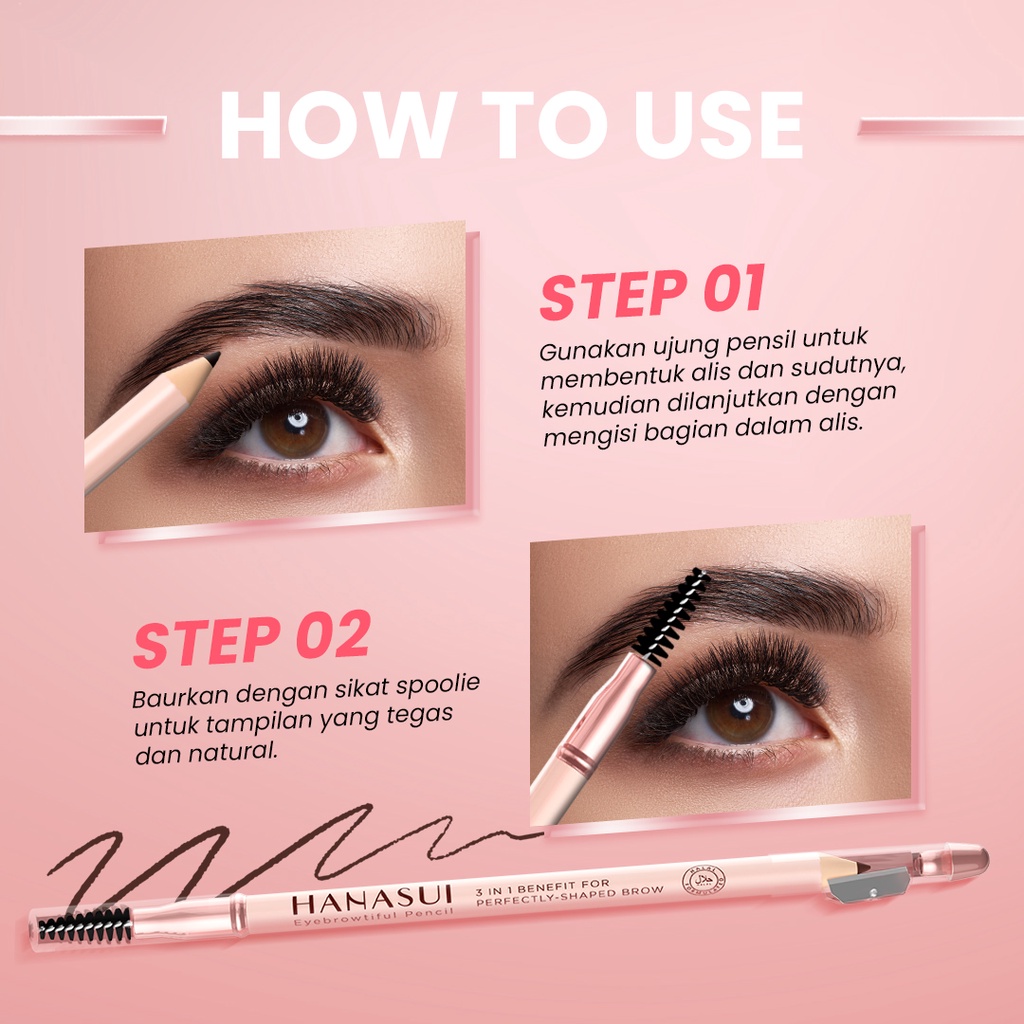 Hanasui Eyebrowtiful Pencil 3in1 - Light Brown (Pensil Alis)