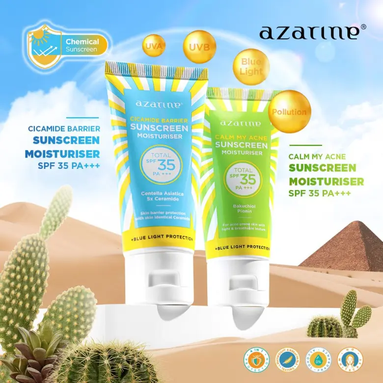 Azarine Sunscreen Moisturiser SPF35 PA+++ 40gr - Cicamide Barrier (Biru)