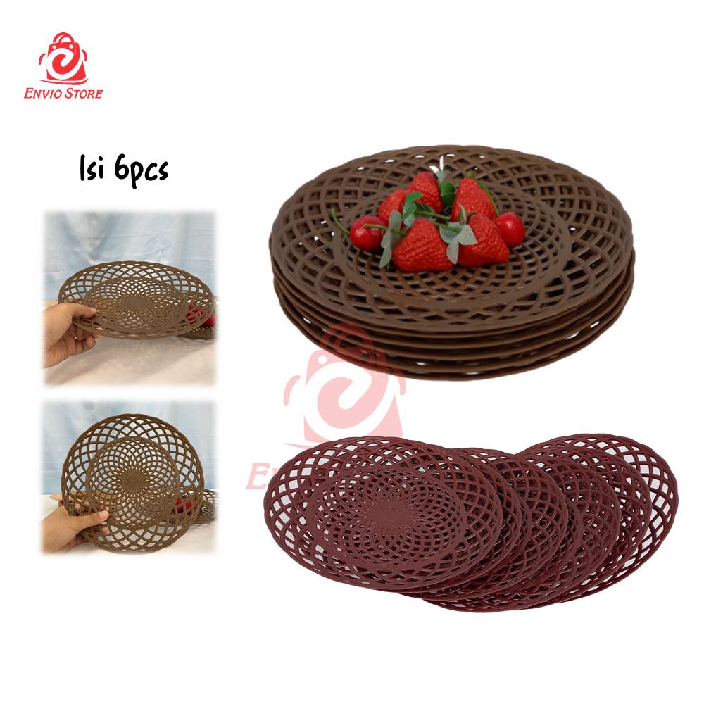 (Isi 6) Piring Plastik Motif Rotan
