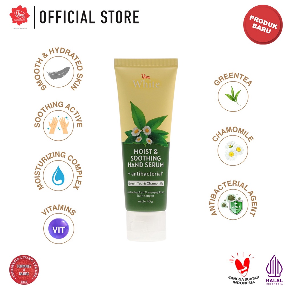Viva White Hand Serum + Antibacterial 40gr - Green Tea & Chamomile (Hijau) Viva White Hand Serum + Antibacterial 40gr - Green Tea & Chamomile (Hijau)