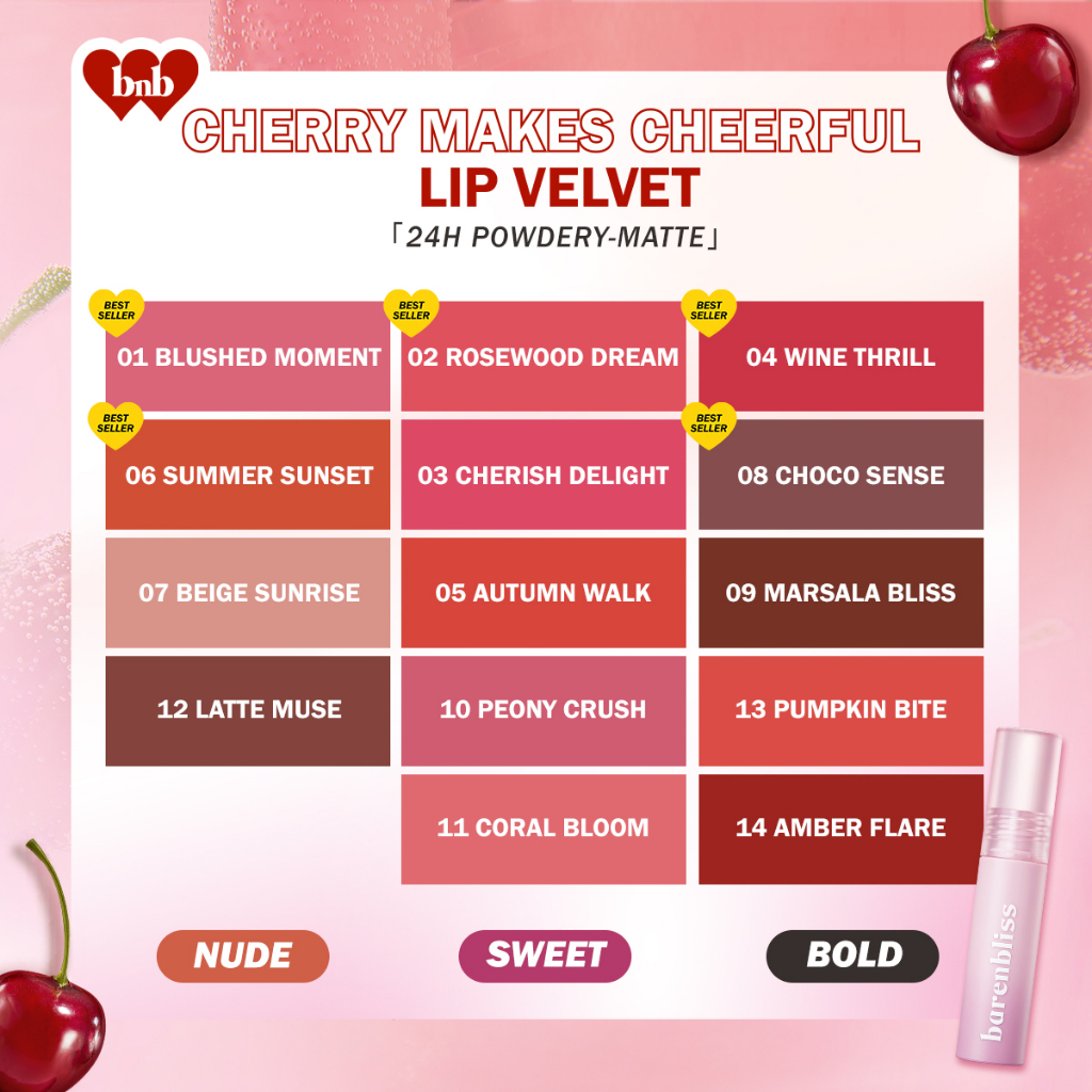 BNB Barenbliss Cherry Makes Cheerful Lip Velvet - 02 Rosewood Dream