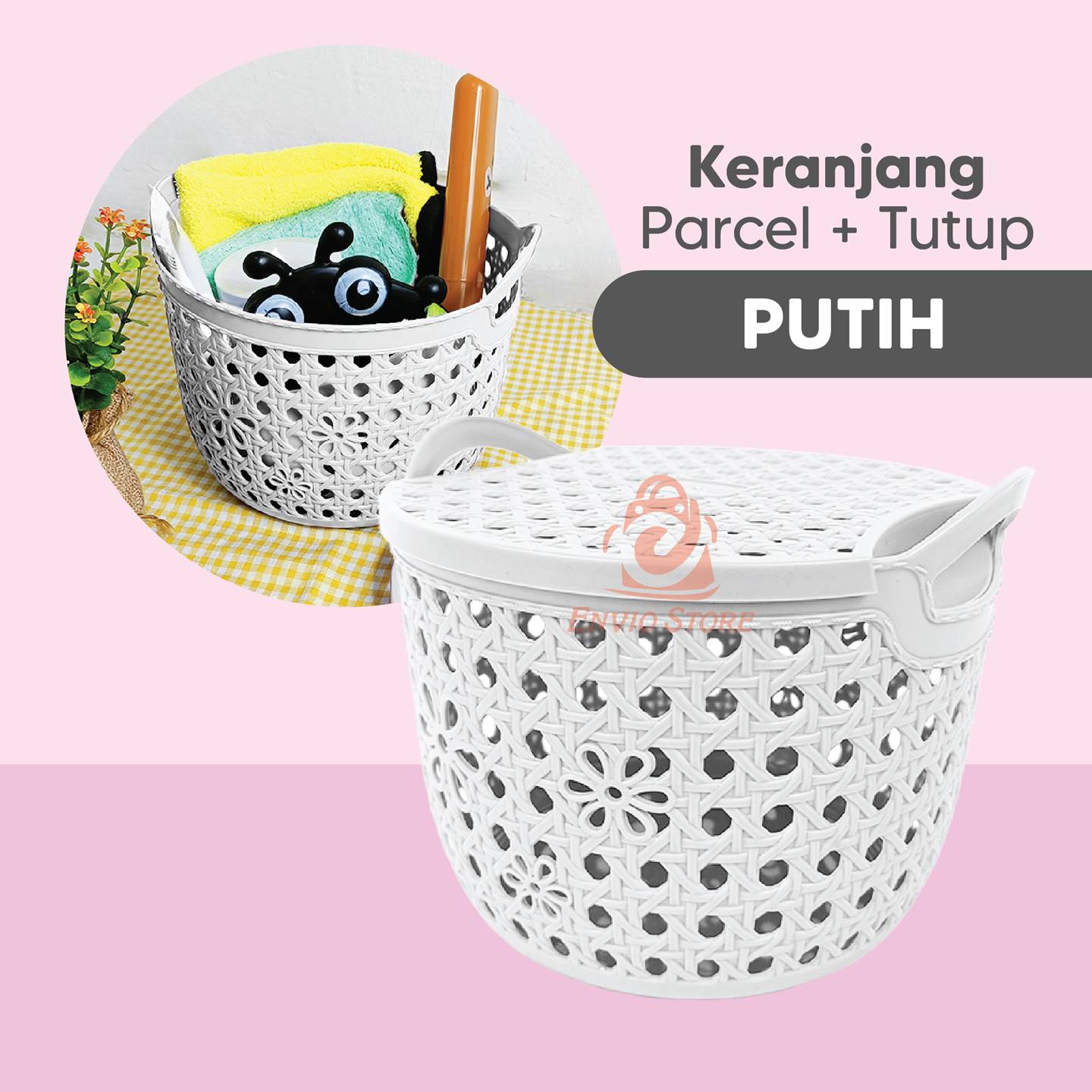 TRI J - Keranjang Parcel + Tutup - UNGU (Keranjang Multifungsi / Keranjang Souvenir)