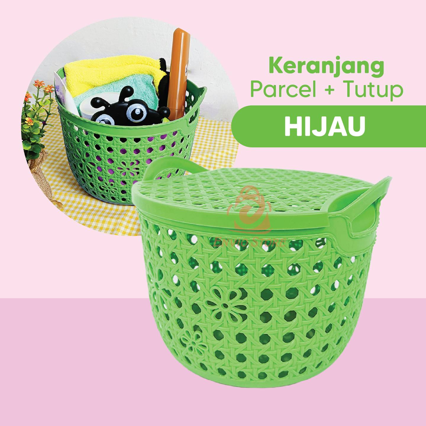 TRI J - Keranjang Parcel + Tutup - UNGU (Keranjang Multifungsi / Keranjang Souvenir)