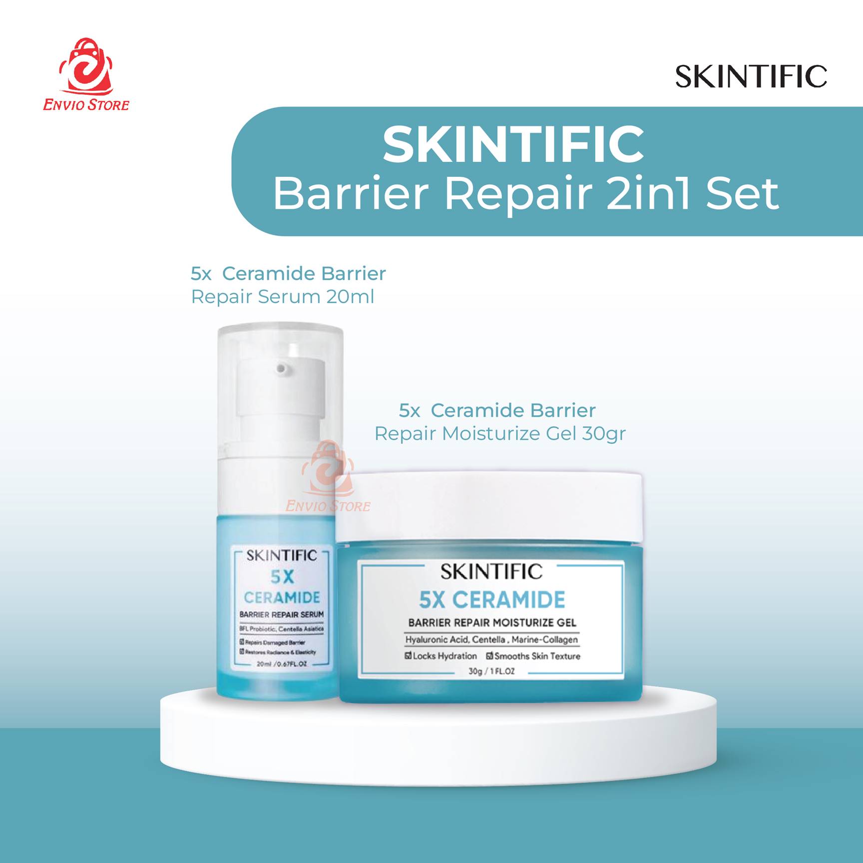 (PAKET) Skintific Barrier Repair 2in1 Set - 5x Ceramide Barrier Repair Serum 20ml + 5x Ceramide Barrier Repair Moisturizer Gel 30gr