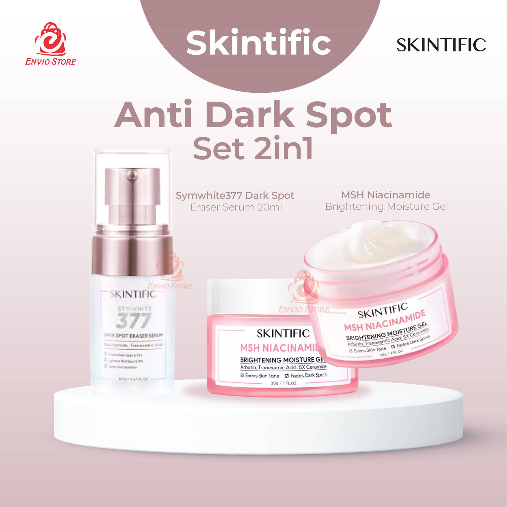 (PAKET) Skintific Anti Dark Spot Set 2in1 -  Symwhite377 Dark Spot Eraser Serum 20ml + MSH Niacinamide Brightening Moisture Gel 30gr
