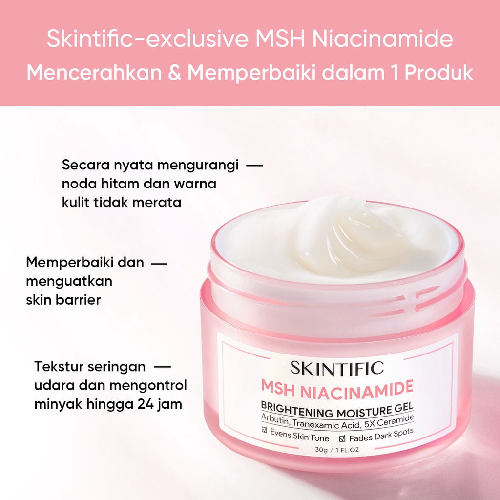 (PAKET) Skintific Basic Glowing Set 2in1 - 10% Niacinamide Serum 20ml + MSH Niacinamide Moisture Gel 30gr