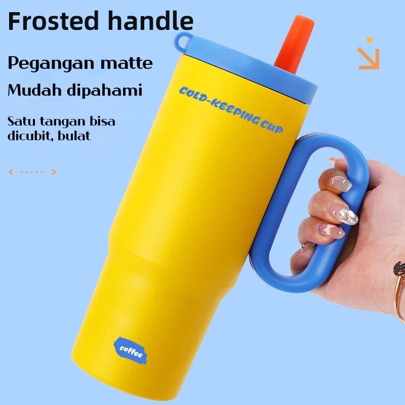 Tumbler Mug Stainless Steel Jumbo 750ml (HN2262) - PUTIH BIRU (Free Sedotan + BPA Free)