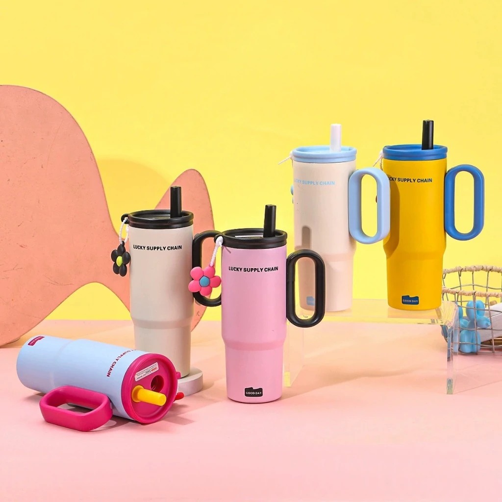 Tumbler Mug Stainless Steel Jumbo 750ml (HN2262) - PUTIH BIRU (Free Sedotan + BPA Free)