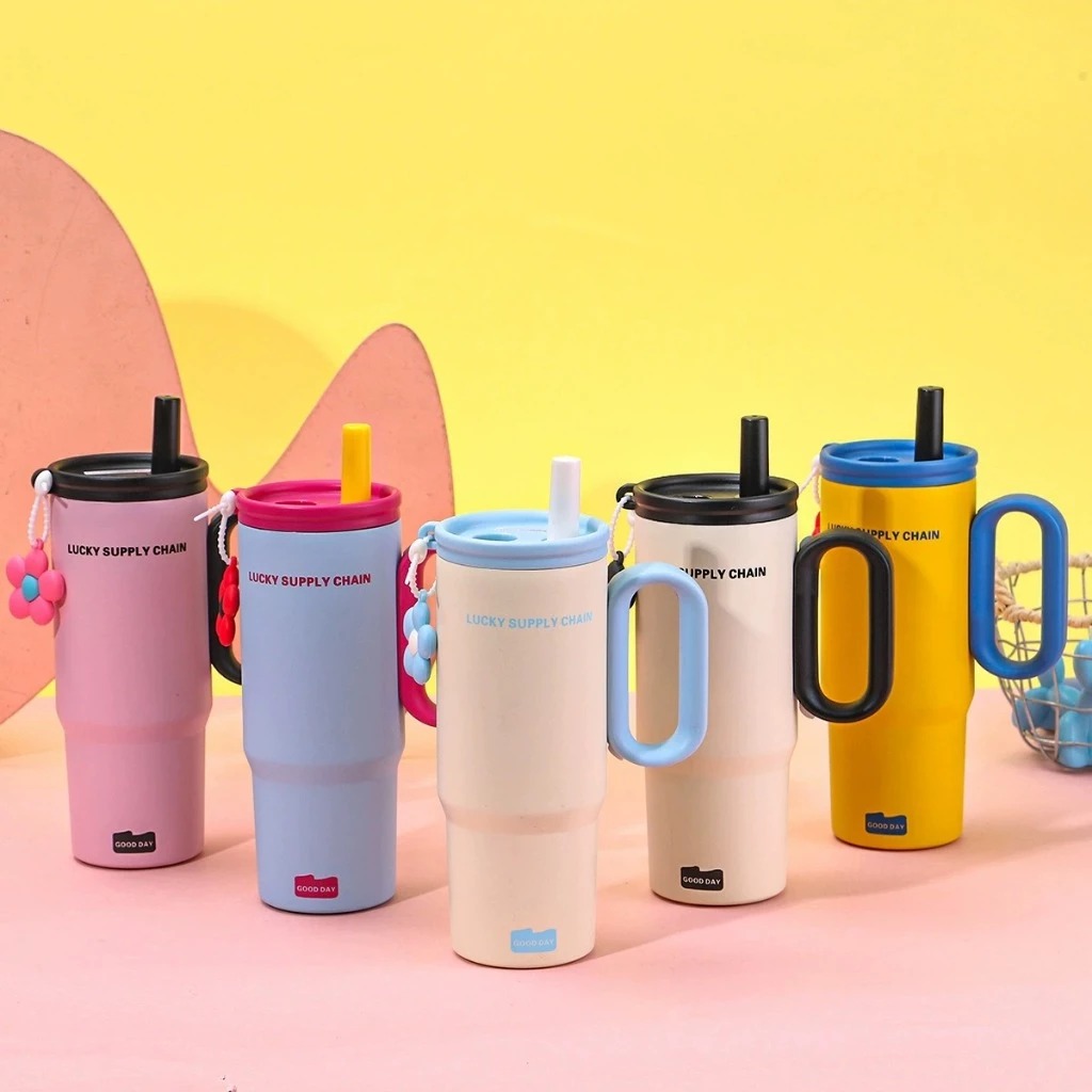 Tumbler Mug Stainless Steel Jumbo 750ml (HN2262) - PUTIH BIRU (Free Sedotan + BPA Free)