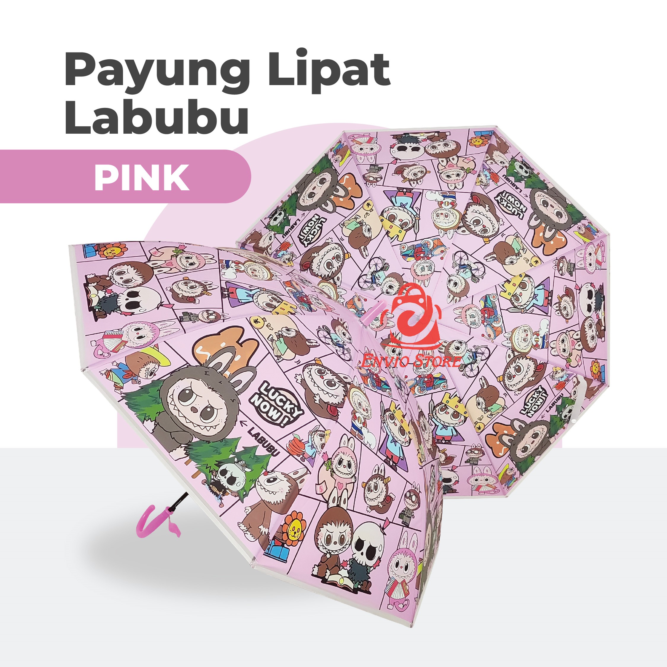 Payung Lipat Labubu Series (411-2) - Payung Gagang Anak & Dewasa