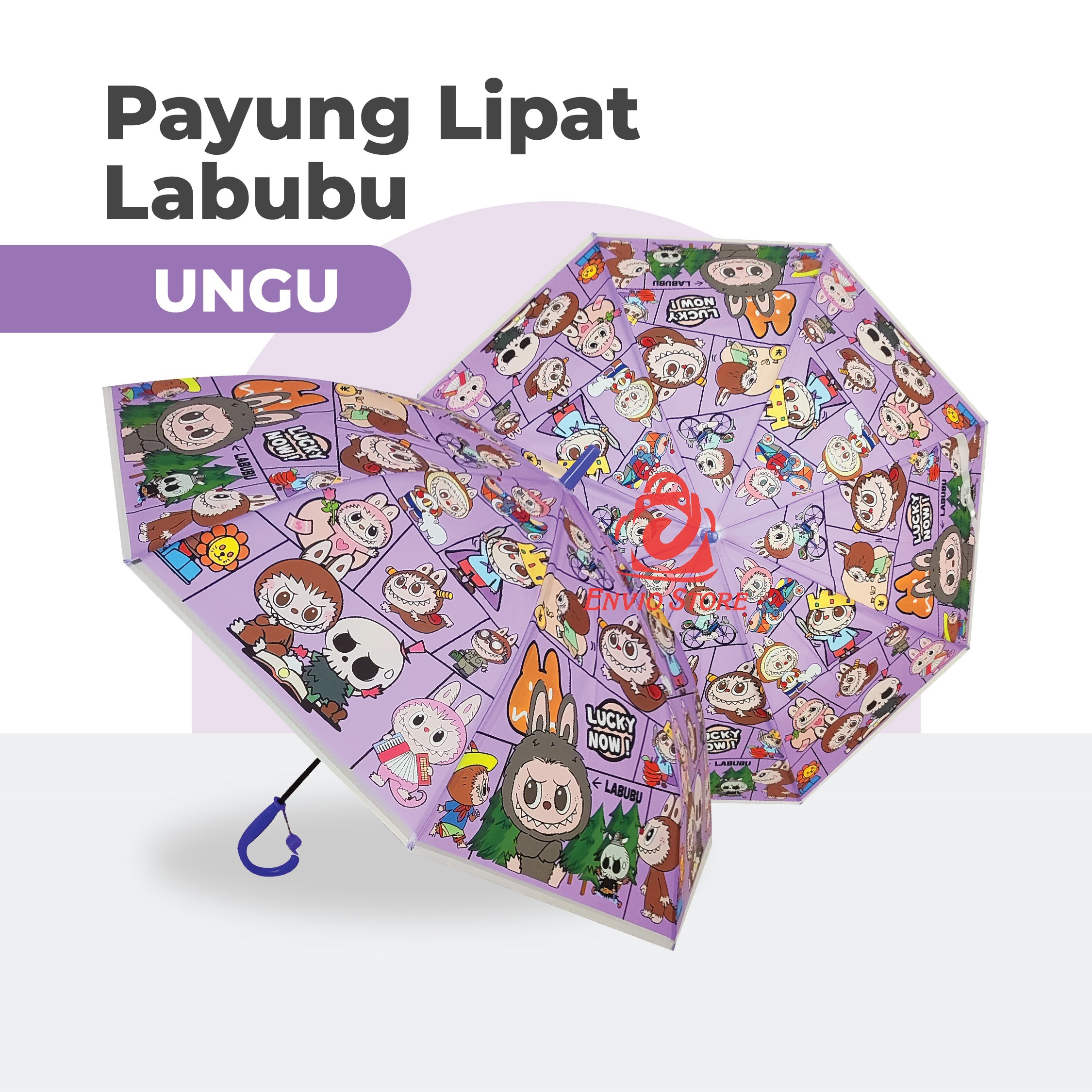 Payung Lipat Labubu Series (411-2) - Payung Gagang Anak & Dewasa