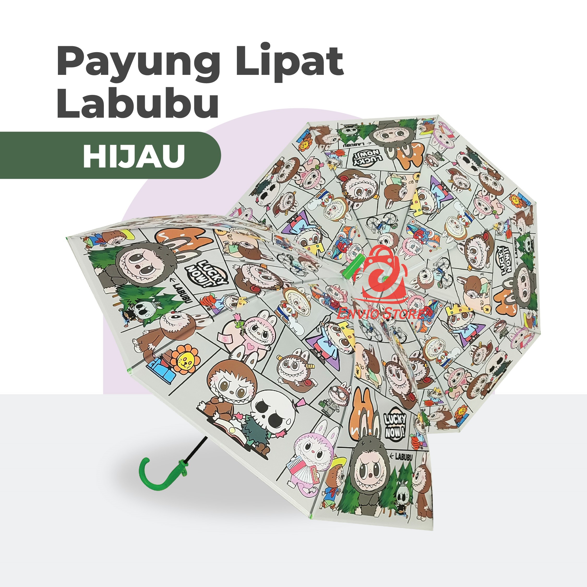 Payung Lipat Labubu Series (411-2) - Payung Gagang Anak & Dewasa