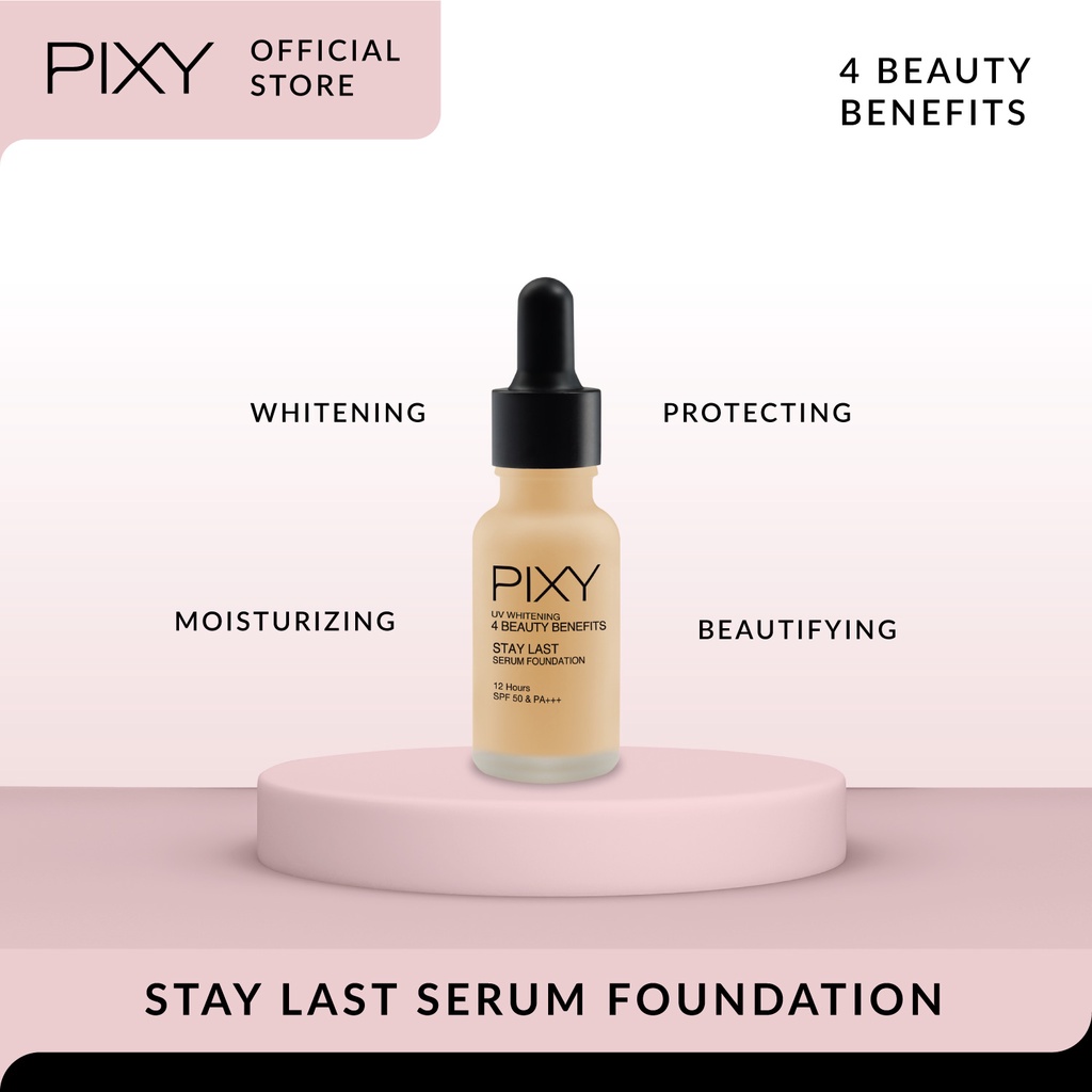 Pixy UV Whitening 4 Beauty Benefit Stay Last Serum Foundation - 01 Rosy Ivory
