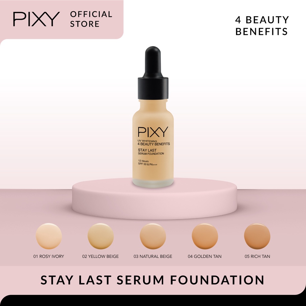 Pixy UV Whitening 4 Beauty Benefit Stay Last Serum Foundation - 02 Yellow Beige