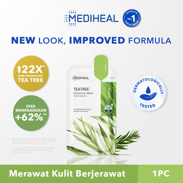 Mediheal Essential Sheet Mask - Tea Tree Calming (Hijau)