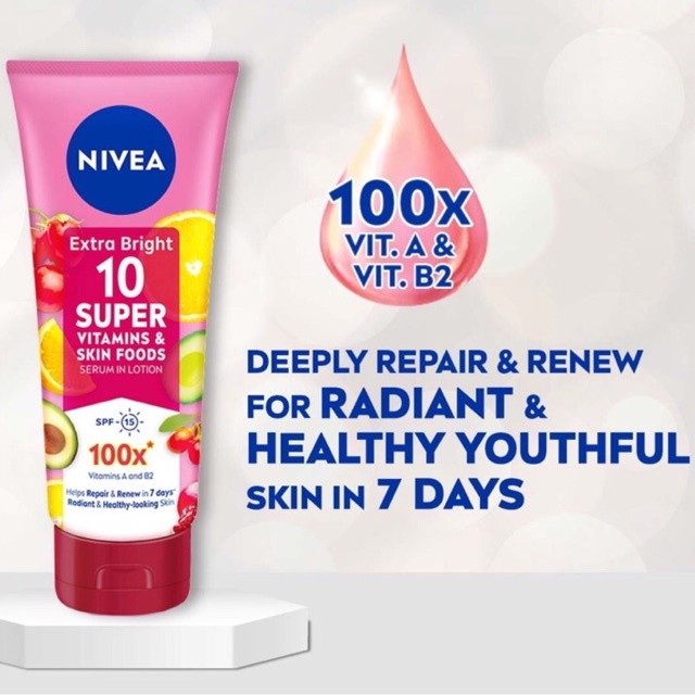 Nivea Extra Bright 10 Super Vitamins & Skin Foods Serum 180ml Nivea Extra Bright 10 Super Vitamins & Skin Foods Serum 180ml