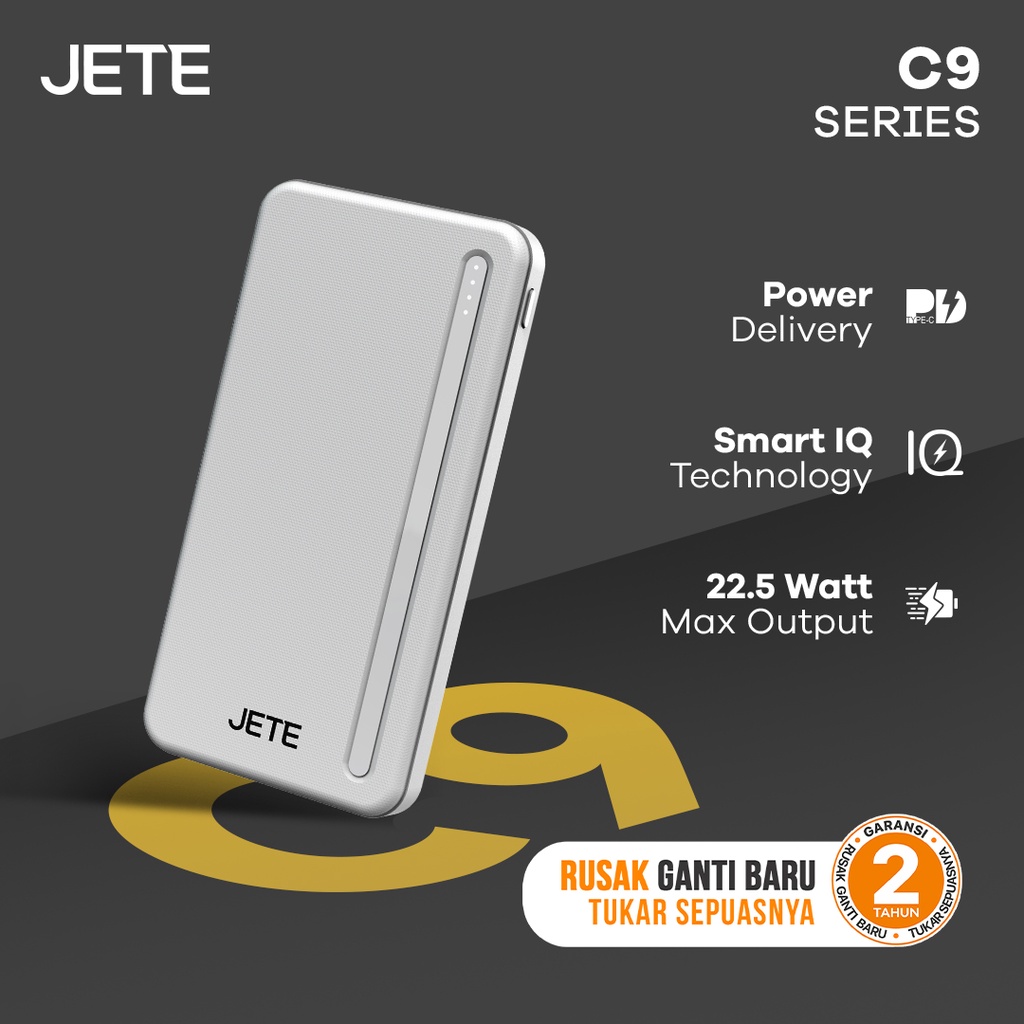 JETE Powerbank C9 Series 10000mAh - Power Delivery 3 Output (22.5W) JETE Powerbank C9 Series 10000mAh - Power Delivery 3 Output (22.5W)