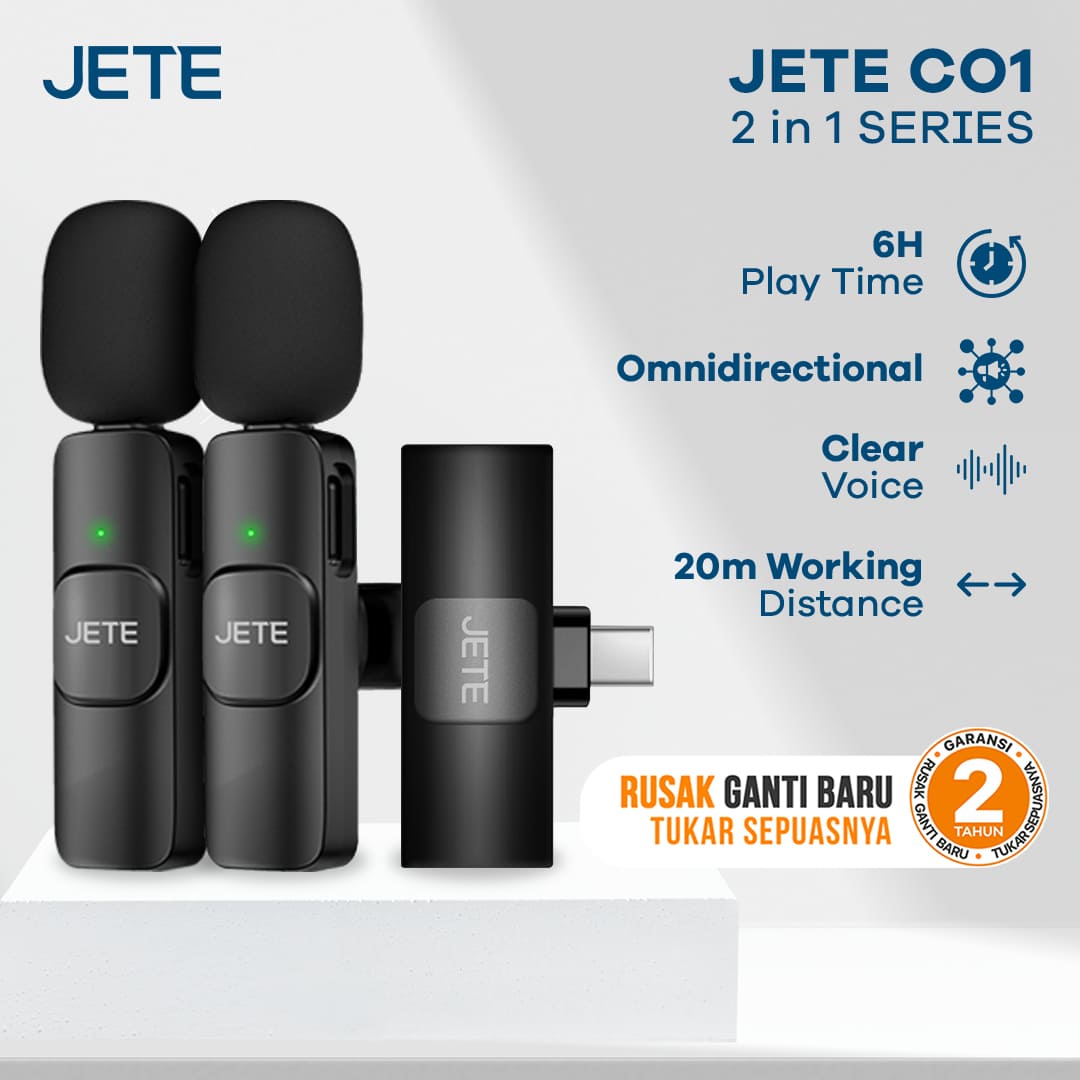 JETE Wireless Clip On 2in1 CO1 (Dual Mic) JETE Wireless Clip On 2in1 CO1 (Dual Mic)