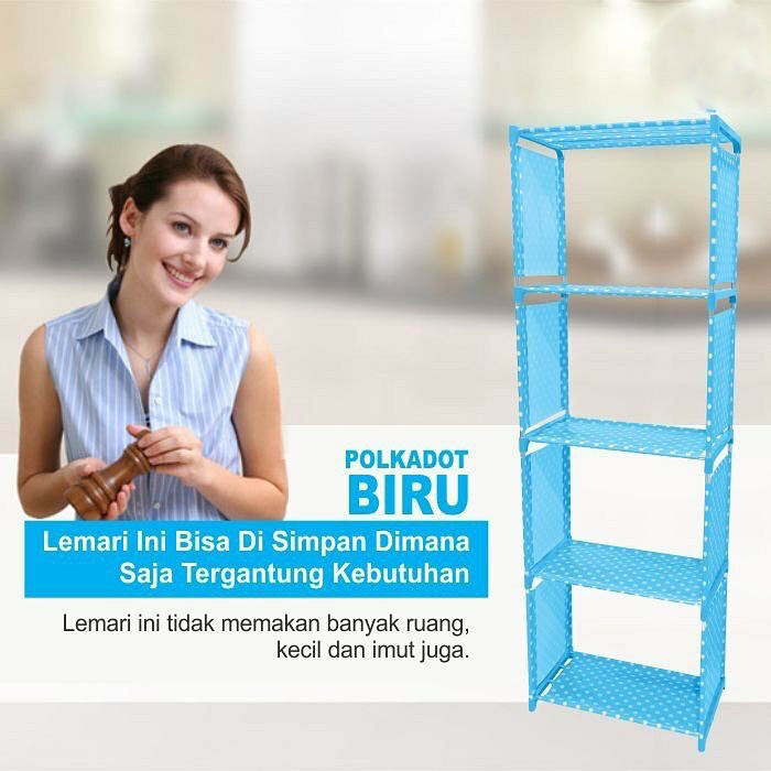 Rak Buku 5 Susun - BIRU POLKADOT (Rak Sebaguna)