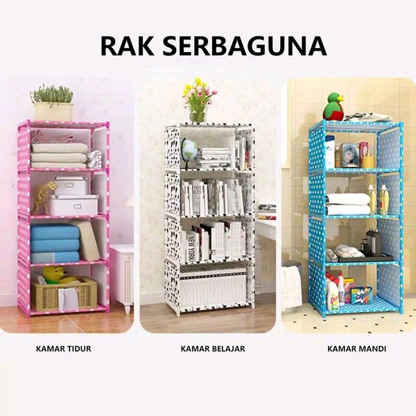 Rak Buku 5 Susun - BIRU POLKADOT (Rak Sebaguna)