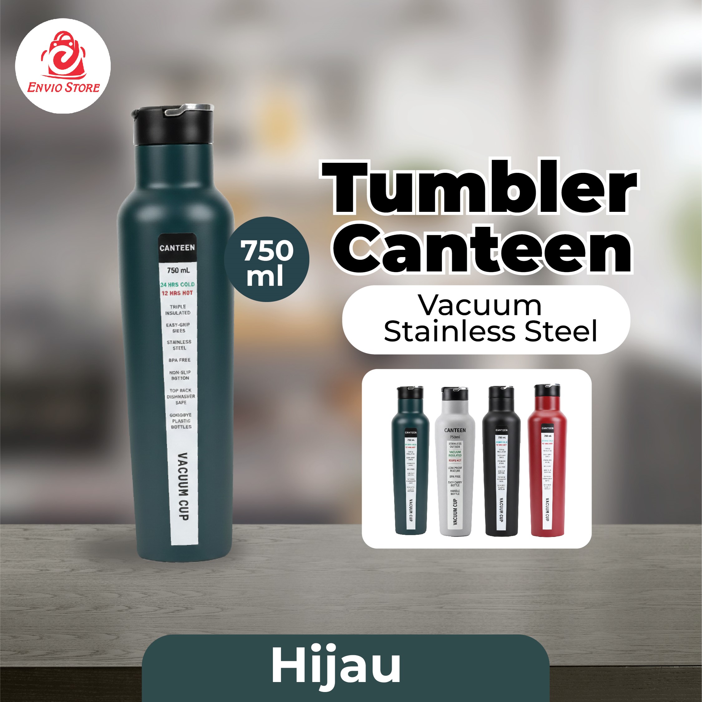 Tumbler Canteen Vacuum Stainless Steel 750ml – HIJAU (Botol Minum Tahan Panas & Dingin) Tumbler Canteen Vacuum Stainless Steel 750ml – HIJAU (Botol Minum Tahan Panas & Dingin)