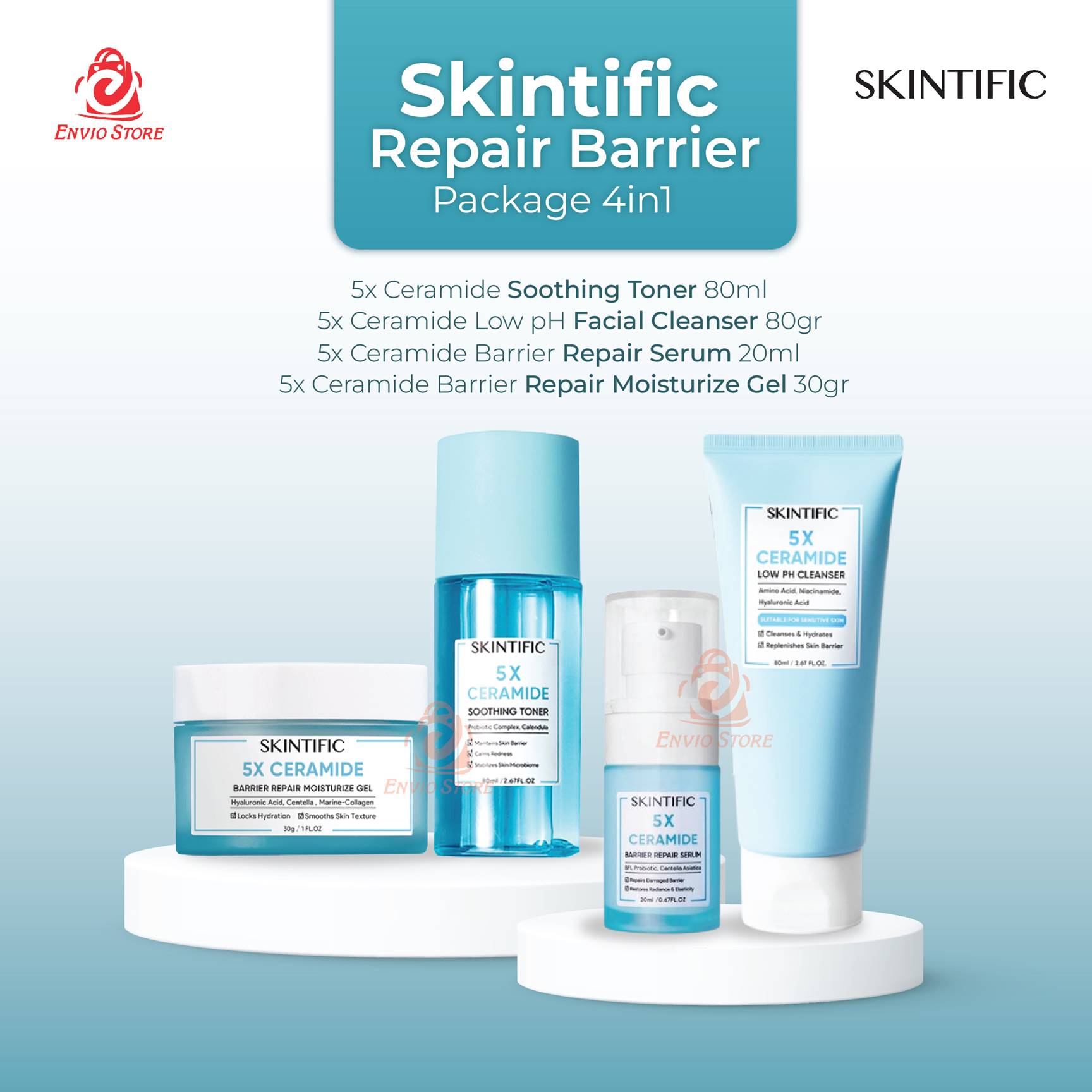 (PAKET) Skintific Repair Barrier Package 4in1 - Ceramide Cleanser / Soothing Toner / Barrier Serum / Barrier Moisture Gel