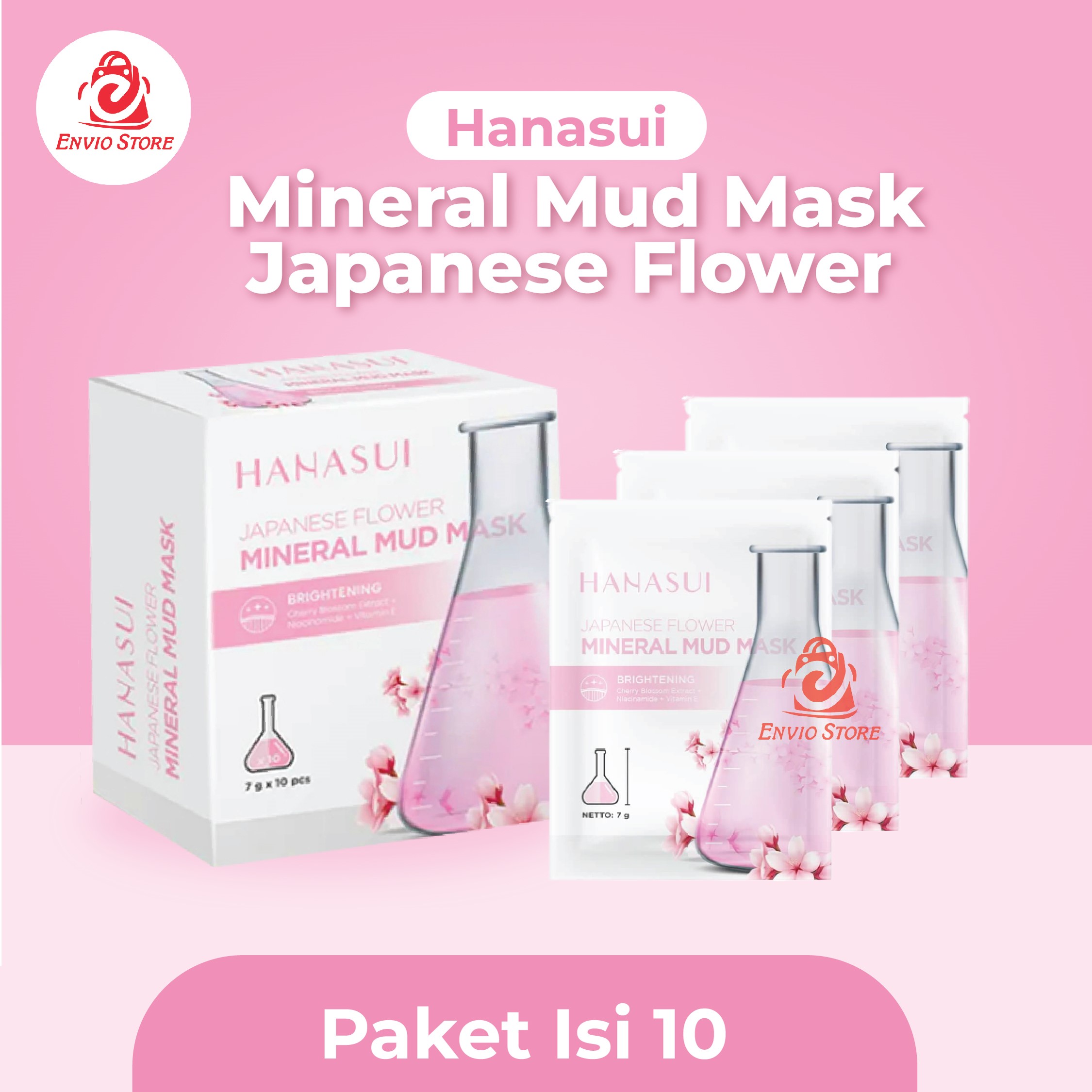 (PAKET ISI 10) Hanasui Mineral Mud Mask Japanese Flower 7gr (Pink)