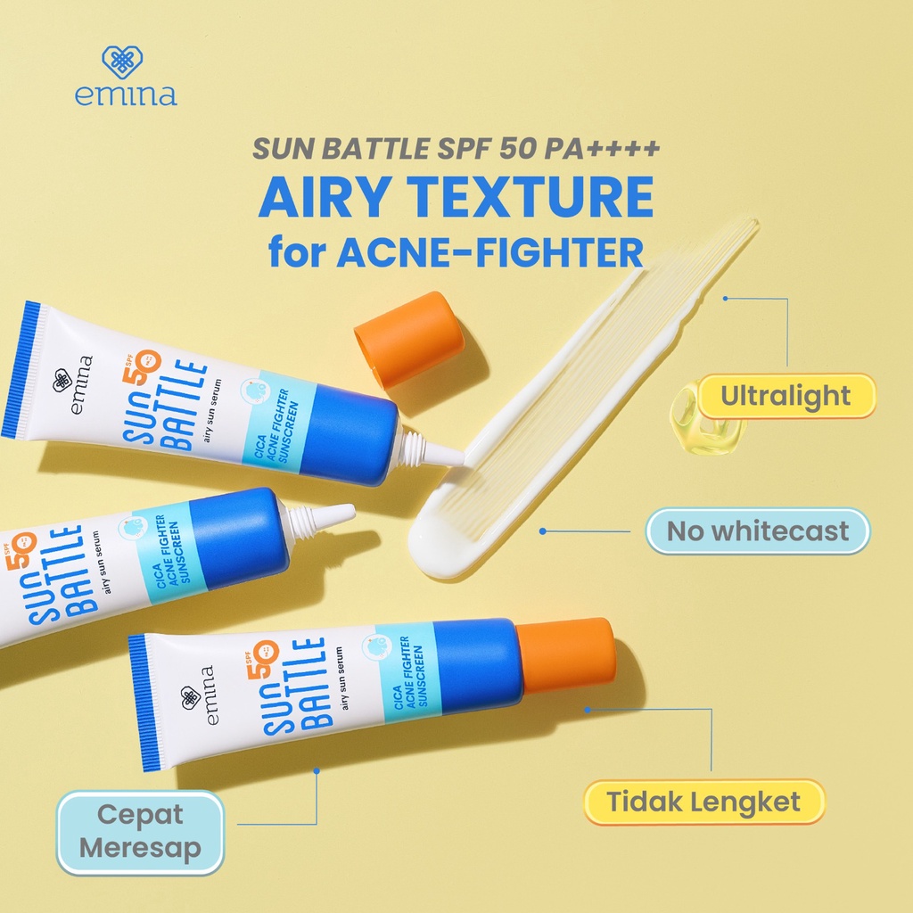 Emina Sun Battle Airy Sun Serum SPF50 PA++++ - Cica Acne Fighter Sunscreen 30ml